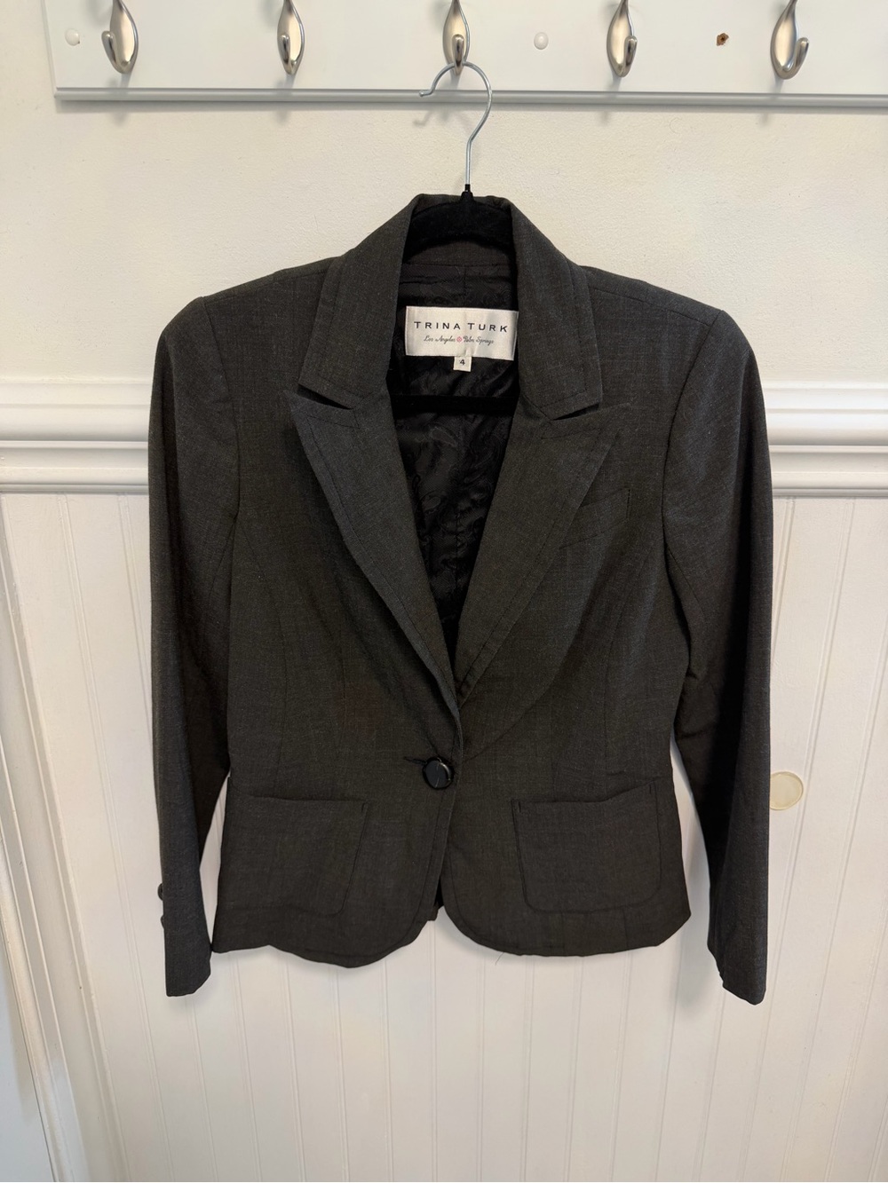 Trina Turk Dark Gray Single-Button Tailored Blazer